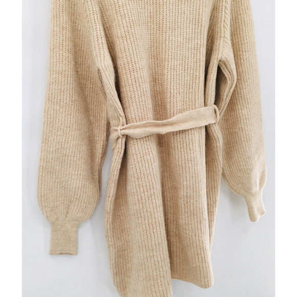 Topshop Cardigan Sweater Beige Belted Long Sleeve Cable Knit Long NEW - Picture 10 of 10